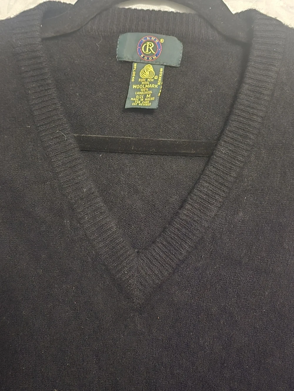 Club Rool Black V-Neck Wool Sweater Vest - Polo Country Club Style, Men's Medium